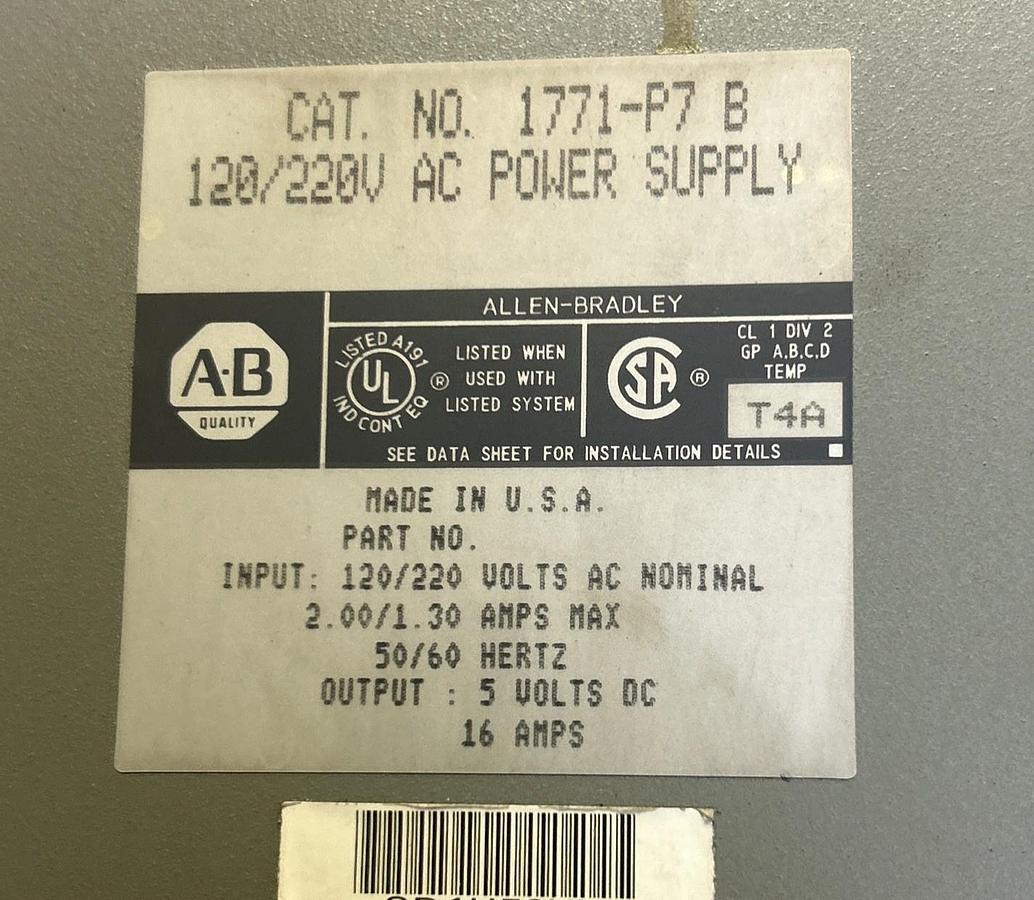 Used ALLEN BRADLEY,1771-P7,AC POWER SUPPLY
