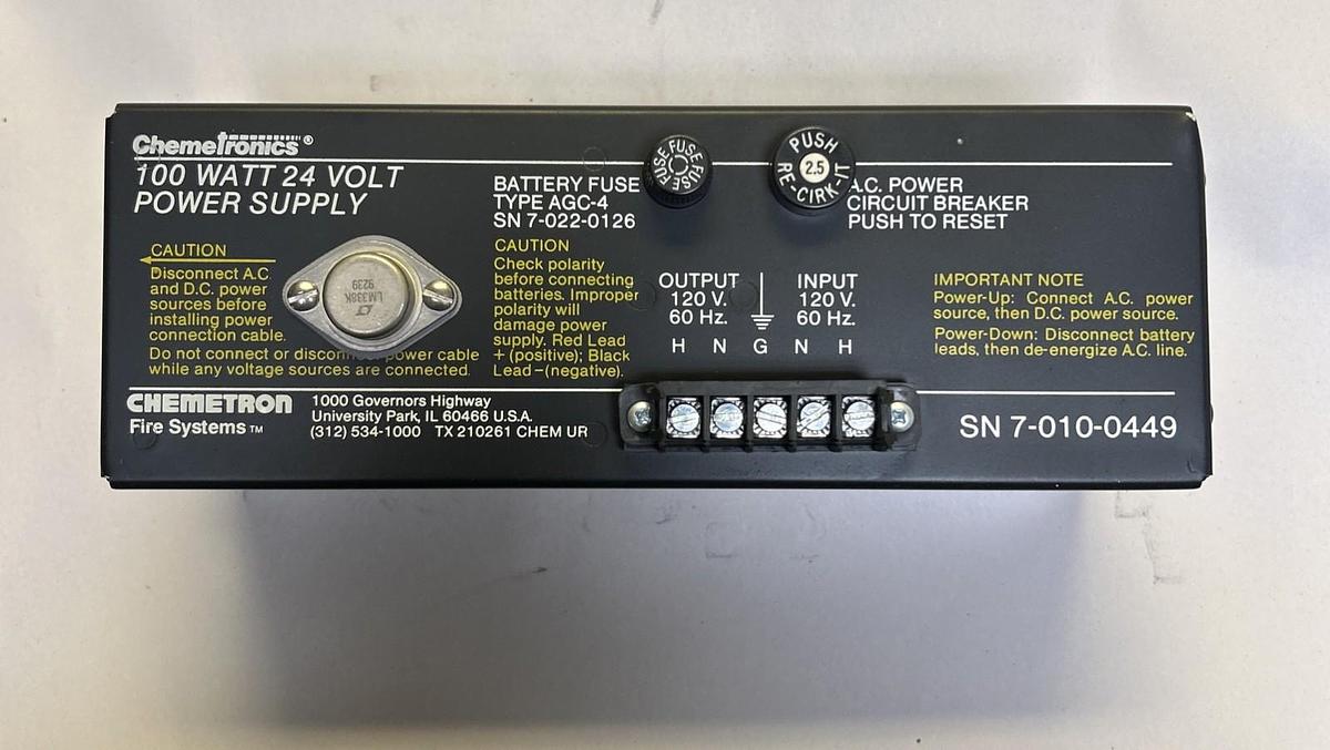 Used CHEMETRON,SN7-010-0449,POWER SUPPLY 100 WATT 24VDC