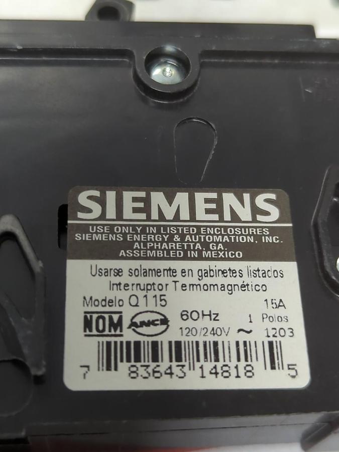 Used SIEMENS,Q115,CIRCUIT BREAKER 15 AMP 1-POLE LOT OF 9 PRE-OWNED