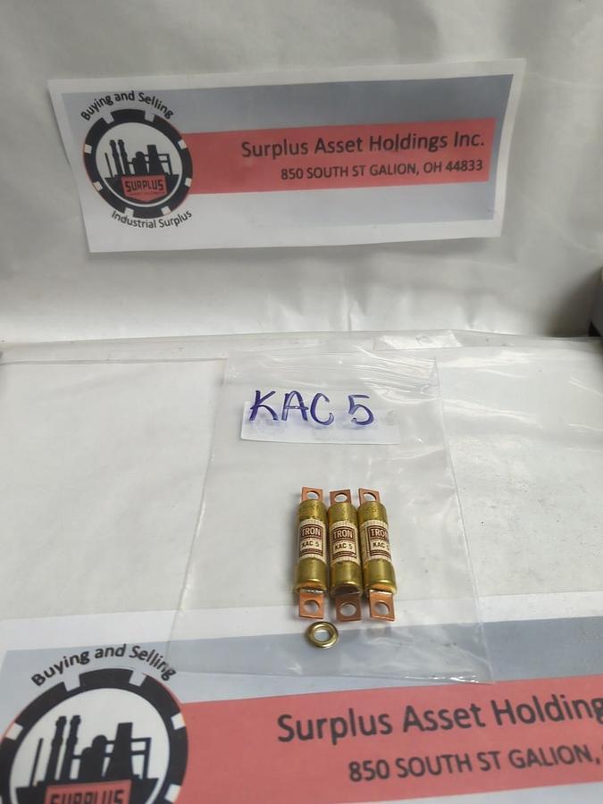 Used COOPER BUSSMANN,KAC 5,TRON 5 AMP FUSE LOT OF 3 PRE-OWNED