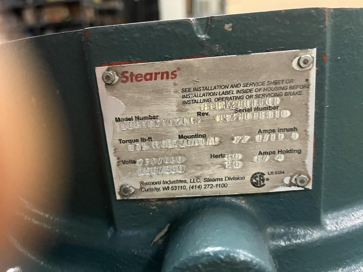 Used STEARNS,81BK2100CQF,MOTOR BRAKE 108102102CQF TORQ 175LB-ft 3PH HORIZONTAL MOUNT