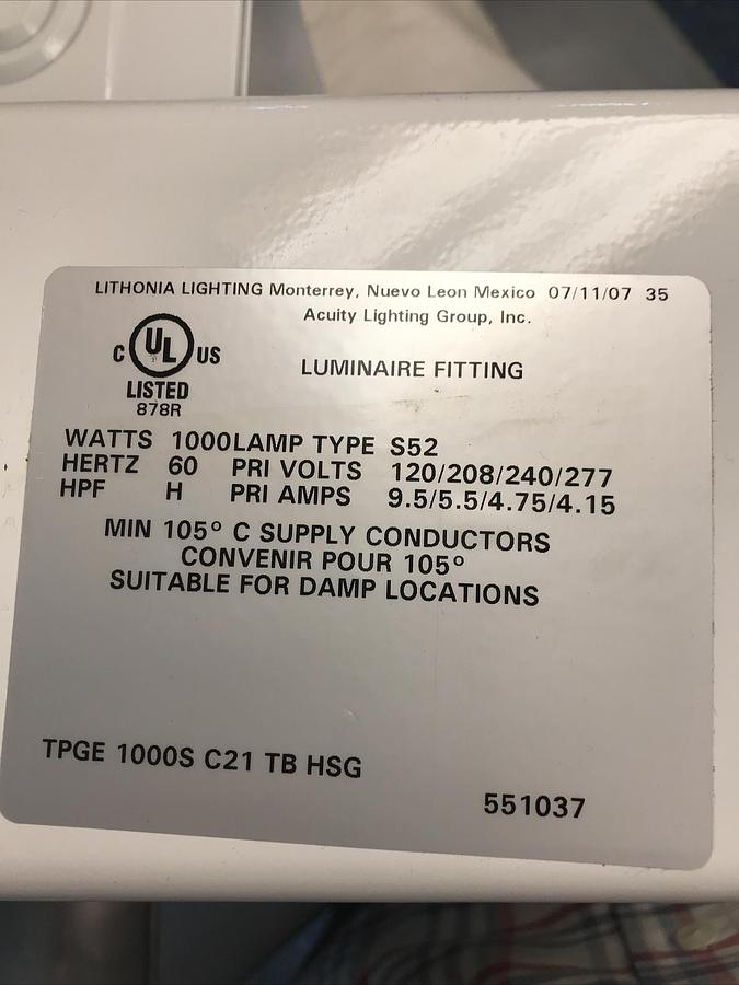 Lithonia,TPGE 1000S C21 TB HSG,Ballast 1000W 120/208/240/277V New in Box