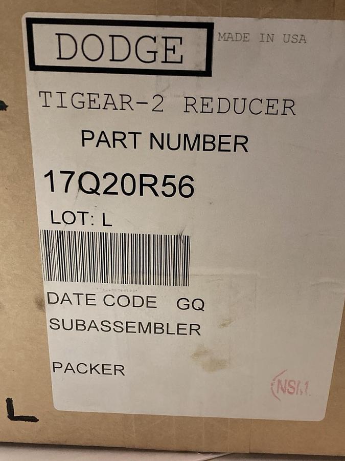 Used Dodge,17Q20R56,Tigear-2 GEAR SPEED Reducer Ratio 20:1 Frame 56C
