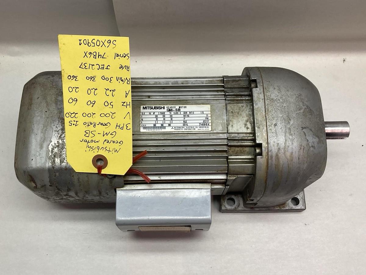 Used Mitsubishi,GM-SB,3-Phase Geared Motor Class E 0.4KW 4P Ratio 1:5
