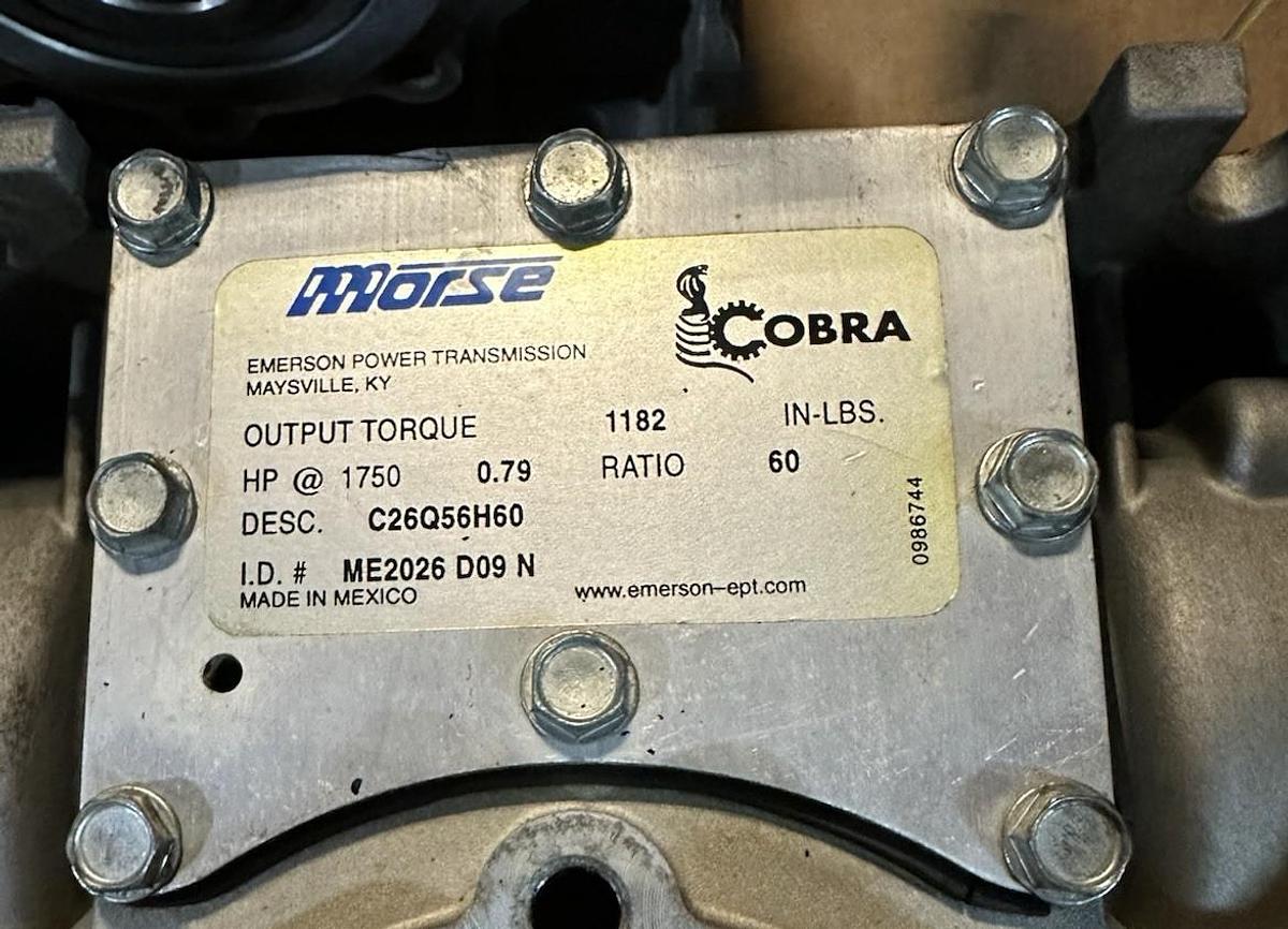 Used Morse,C26Q56H60,Cobra Gear Reducer Ratio 60:1 1182 In Lb/0.79/HP@1750