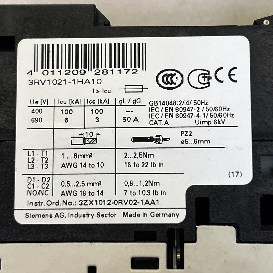 Used SIEMENS,3RV1021-1HA10,MOTOR STARTER