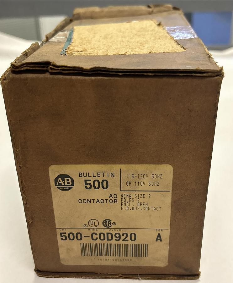 ALLEN BRADLEY,500-COD920,SER A CONTACTOR SIZE 2 45A 600V NEW