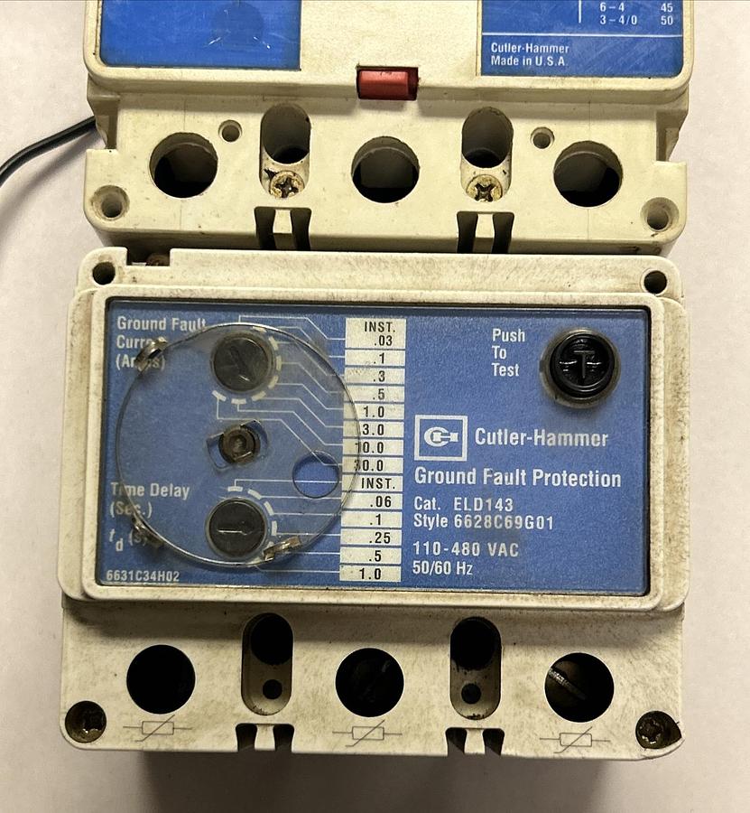 Used CUTLER HAMMER,ELFD3100L,CIRCUIT BREAKER 100A 480V 3P