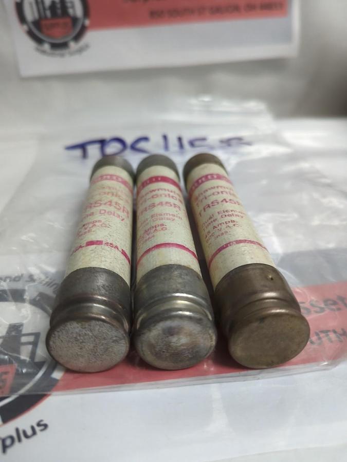 Used GOULD SHAWMUT,TRS45R,TRI-ONIC 45 AMP FUSE LOT OF 3 PRE-OWNED