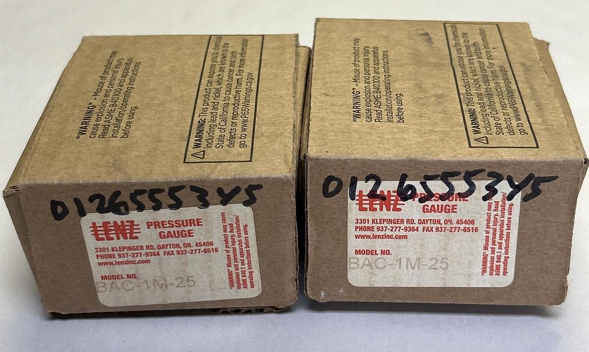 LENZ,BAC-1M-25,PRESSURE GAUGE 0-1000 PSI LOT OF 2 NOS