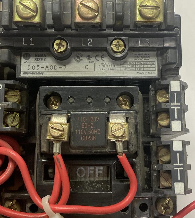 ALLEN BRADLEY,505-AOD-7,SER C REVERSING STARTER SIZE 0 18A 600V NOS