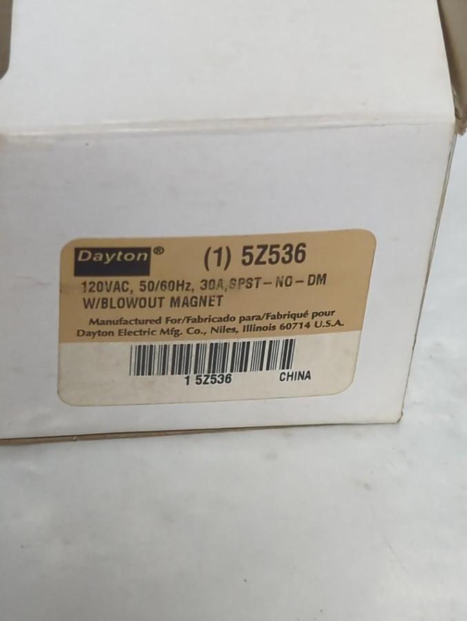DAYTON,5Z536,RELAY 120VAC 50/60HZ 30A WITH BLOWOUT MAGNET NOS