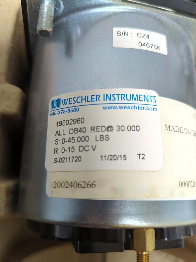 WESCHLER,19502960,ALL DB40 RED@30000 S:0-45000LBS R:0-15 DCV PANEL METER