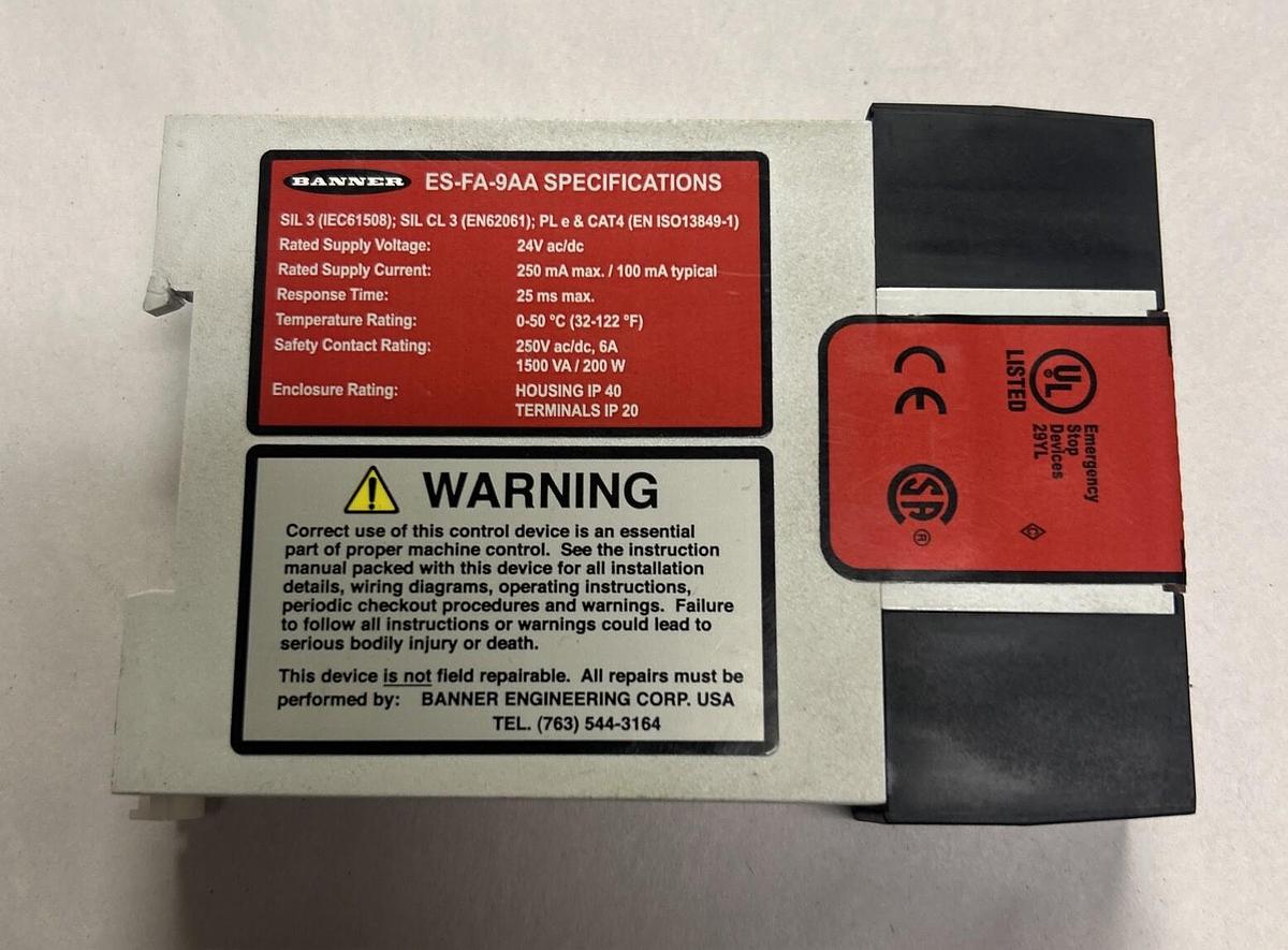Used BANNER ENGINEERING,ES-FA-9AA,SAFETY RELAY MODULE