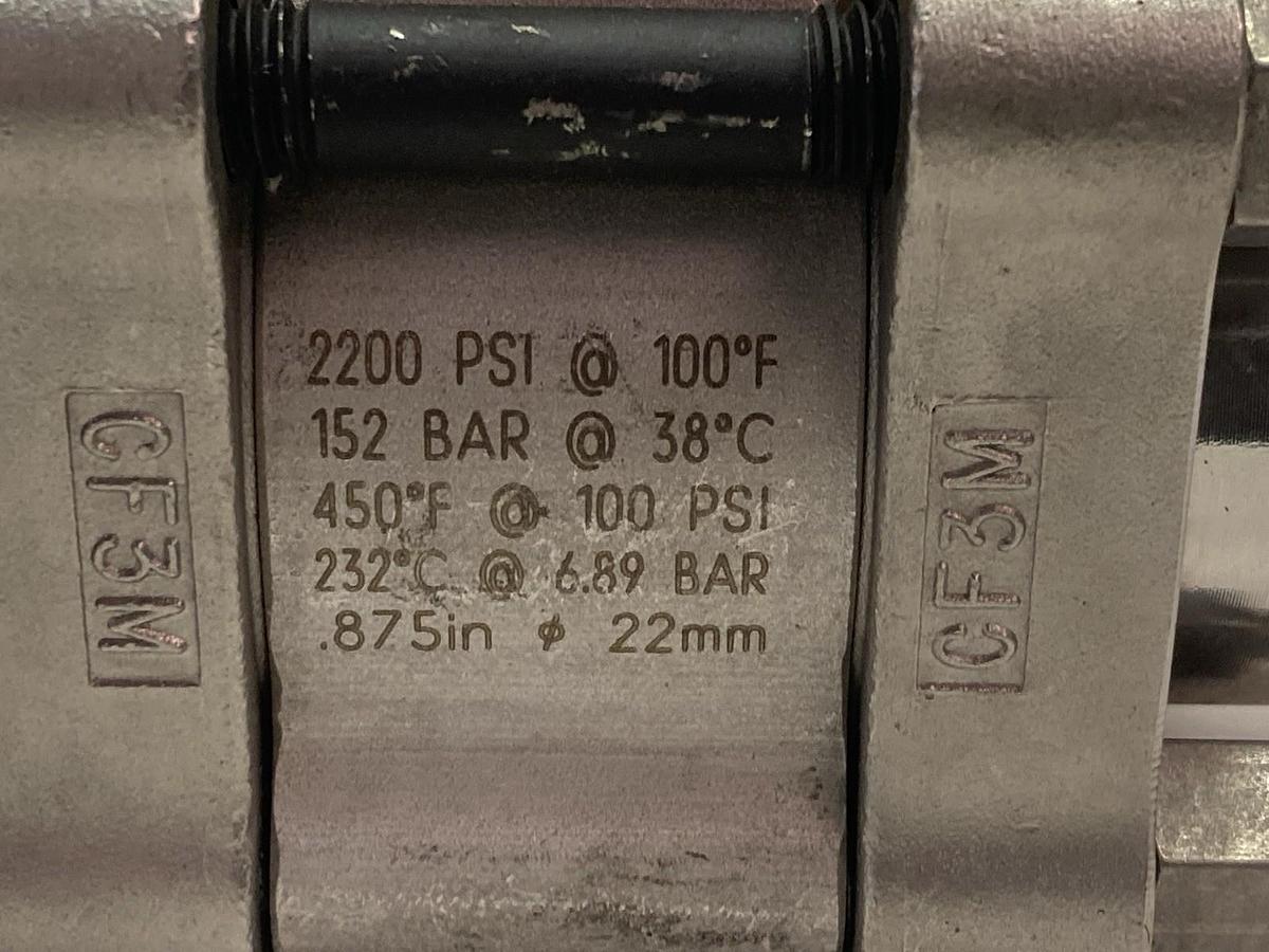 Used Whitey,CF3M SS-65TF12,Ball Valve 1-1/4 inch 2200PSI 152 Bar 100F