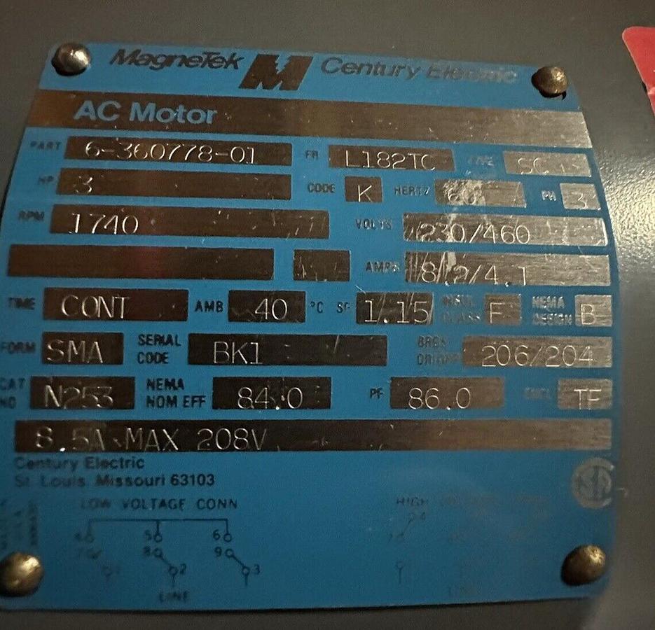 Magnetek,N253,Iron Horse MOTOR 5HP 2500RPM 230/460V 184T