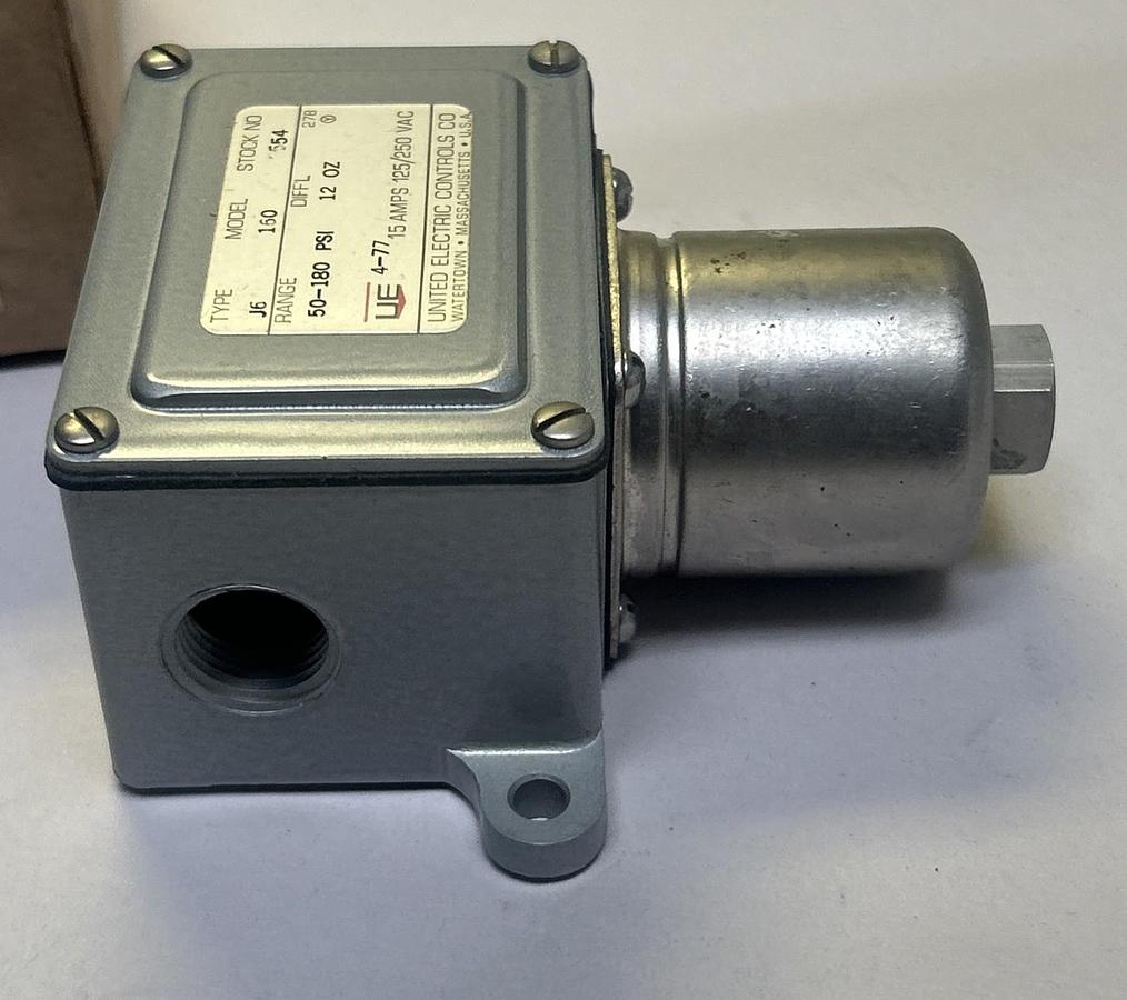 UNITED ELECTRIC,J6,MODEL 150 PRESSURE SWITCH 50-180PSI 15A 125/250V NOS