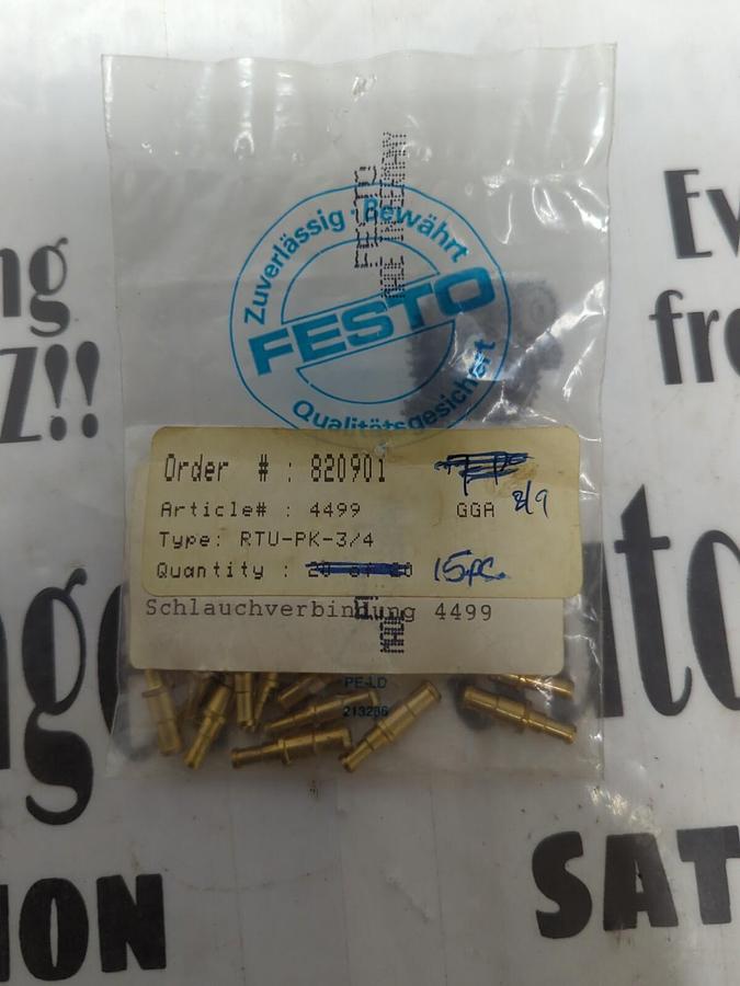 FESTO,RTU-PK-3/4  4499,STRAIGHT CONNECTORS LOT OF 15 NOS