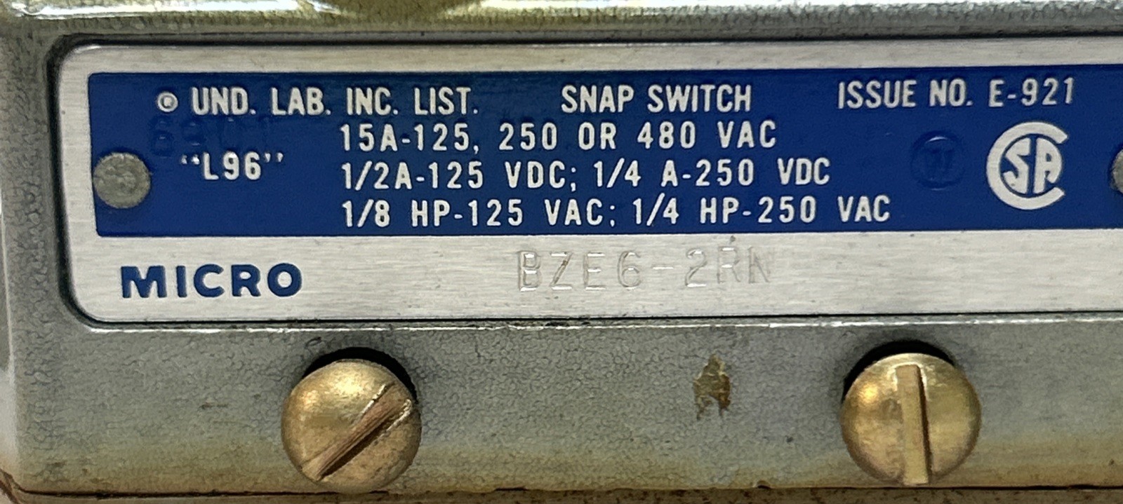 MICRO SWITCH,BZE6-2RN,LIMIT SWITCH NOS