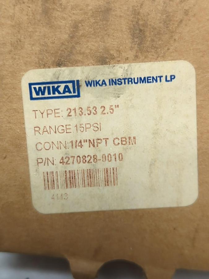 WIKA,4270828-0,GAUGE RANGE 0-15PSI 1/4 IN NPT BACK CONNECTION 2-1/2 IN FACE NOS