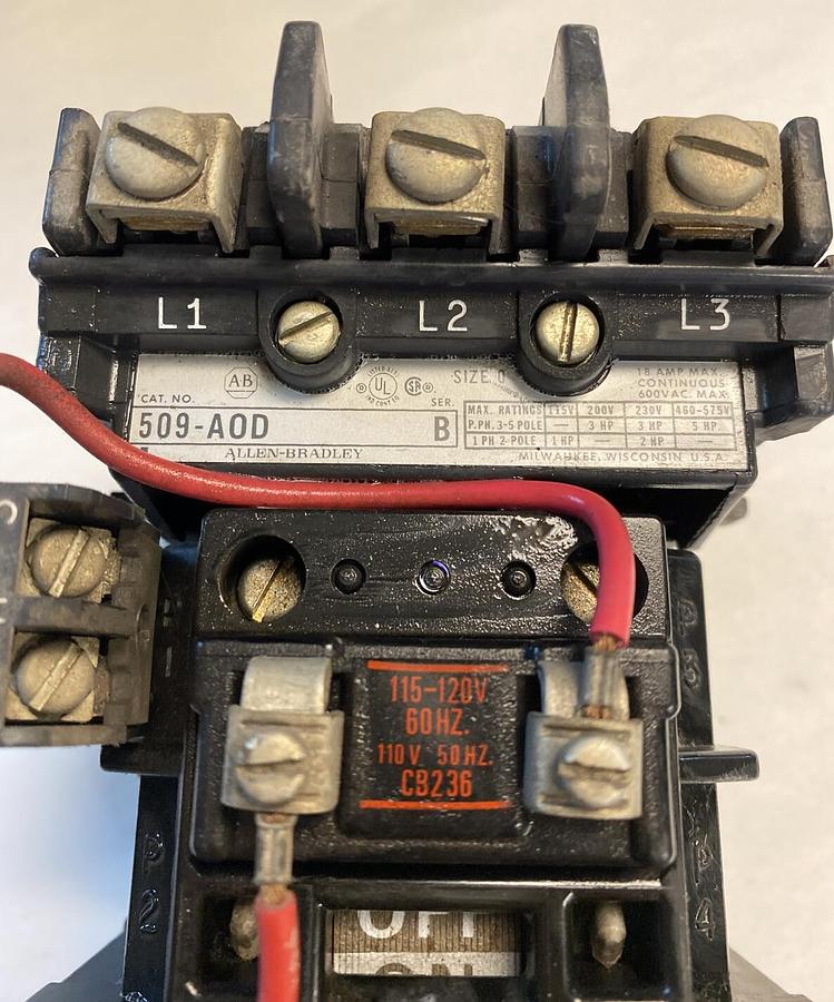 Used Allen-Bradley,509-AOD,Series B Size 0 18AMP 600V 3 Pole Starter