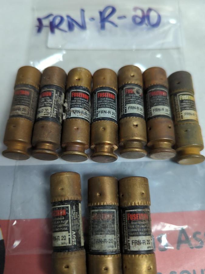 Used COOPER BUSSMANN,FRN-R-20,FUSETRON 20 AMP FUSE LOT OF 10 PRE-OWNED