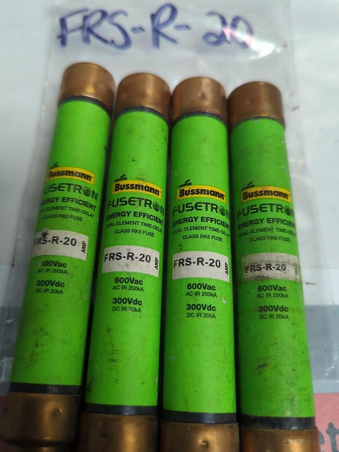 Used COOPER BUSSMANN,FRS-R-20,FUSETRON 20 AMP FUSE LOT OF 4 PRE-OWNED