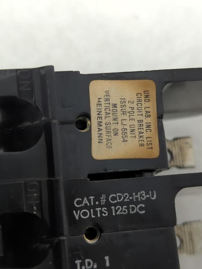 Used HEINMANN,CD2-H3-U,CIRCUIT BREAKER 2-POLE 15 AMP 125V DC PRE-OWNED