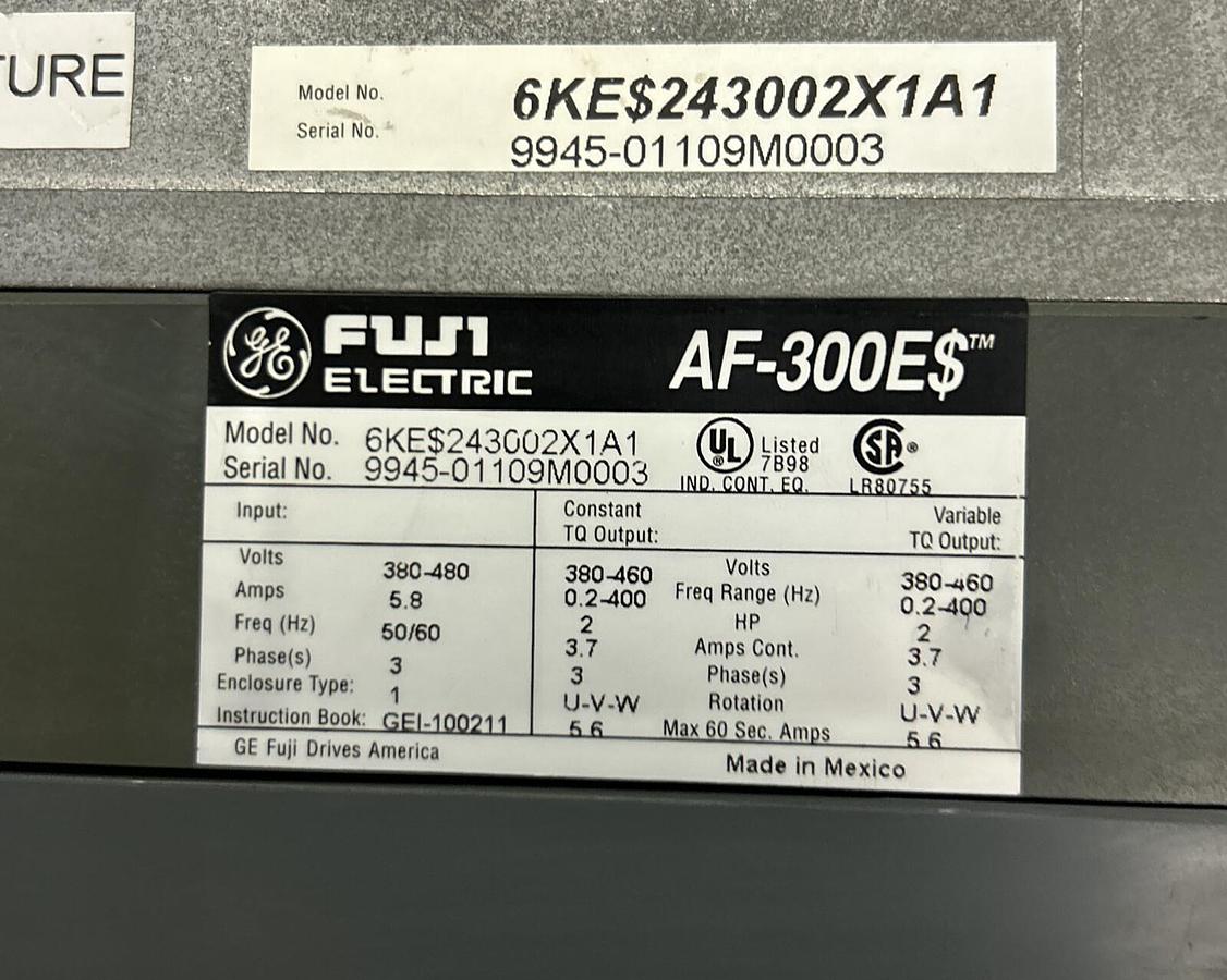 Used GENERAL ELECTRIC FUJI,6KES243002X1A1,AC DRIVE 2HP