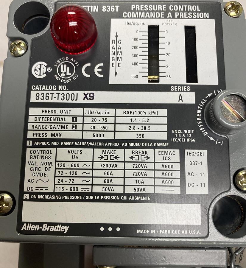 Allen Bradley,836T-T300JX9,Ser A Pressure Control Switch NOS