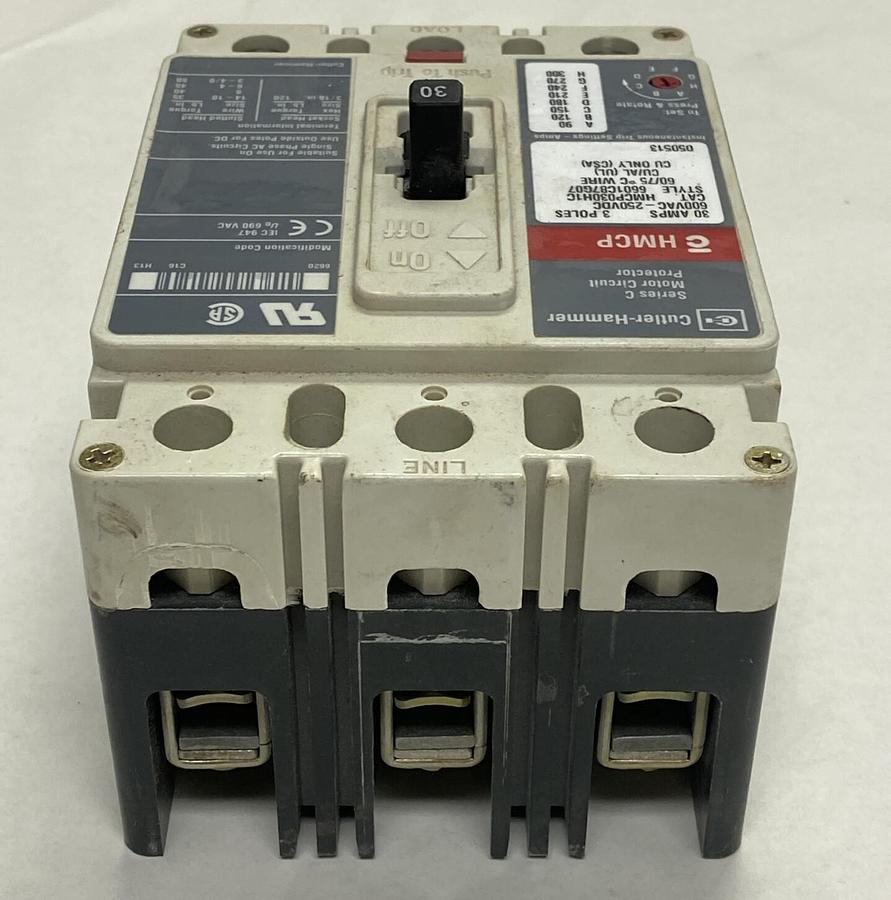 Used CUTLER-HAMMER,HMCP030H1C,CIRCUIT BREAKER 30A 600V 3 POLE