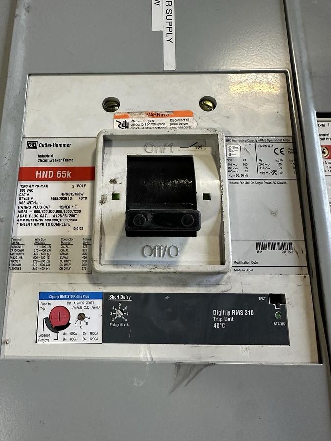 Used Cutler-Hammer,Pow-R-Line C Switchboard 480V Delta 1600 Amp 3 Phase 3 Wire