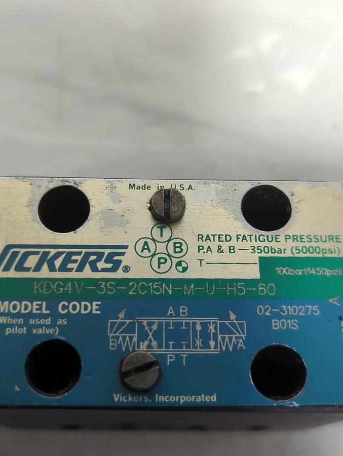 Used VICKERS,KDG4V-3S-2C15N-M-U-H5-60,PROPORTIONAL VALVE 02-134570 COILS PRE-OWNED