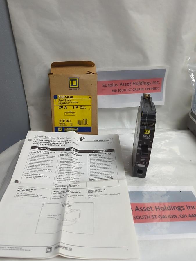 SQUARE D,EDB14020,CIRCUIT BREAKER 1-POLE 20A 277V 50/60HZ NOS