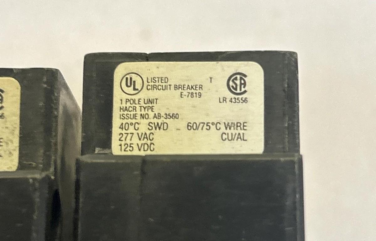 Used CUTLER-HAMMER,HGHB1020,CIRCUIT BREAKER 20A 277V 1P LOT OF 4