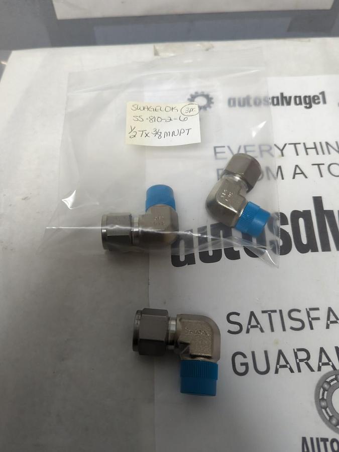 SWAGELOK,SS-810-2-6,MALE ELBOW 1/2TX3/8MNPT LOT OF 3 NOS