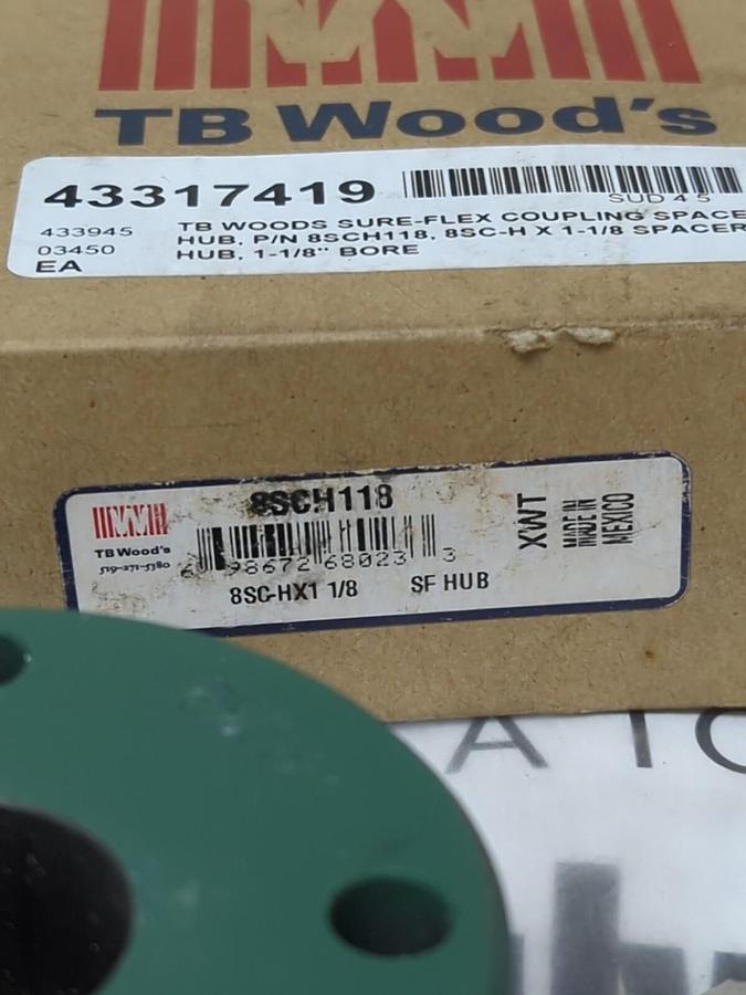 T.B. WOODS,8SCH118,8SC-HX1-1/8 INCH SLEEVE COUPLING/SPACER HUB NOS