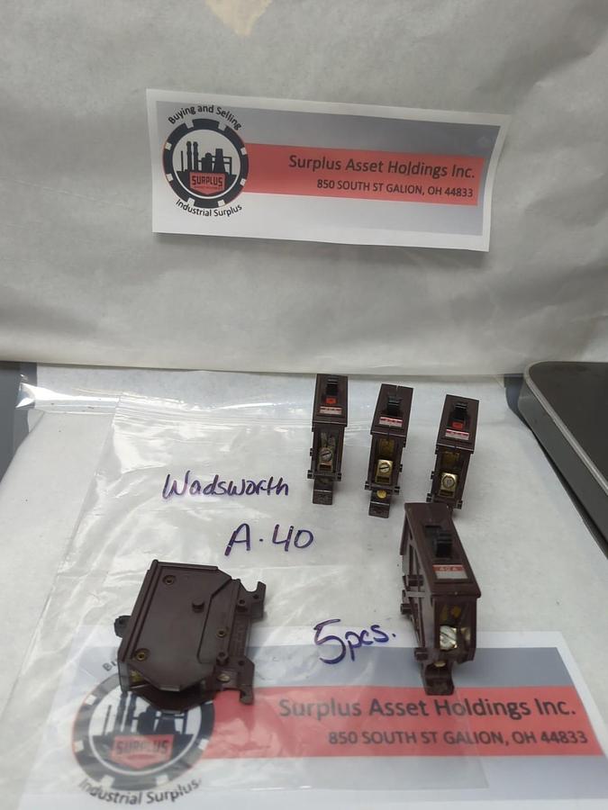 Used WADSWORTH,A-40,CIRCUIT BREAKER 40 AMP 1-POLE LOT OF 5 PRE-OWNED