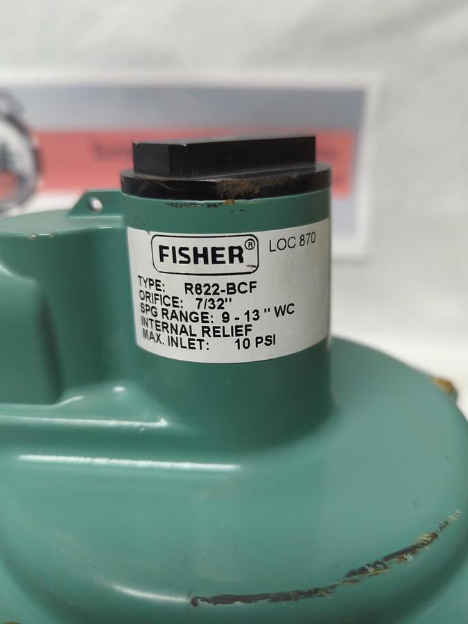 Used FISHER,R622-BCF,PRESSURE REGULATOR ORFICE 7/32 INCH 10 PSI PRE-OWNED