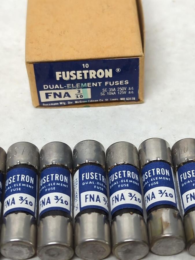COOPER BUSSMANN,FNA 3/10,FUSETRON 3/10 AMP FUSES BOX OF 10 NOS