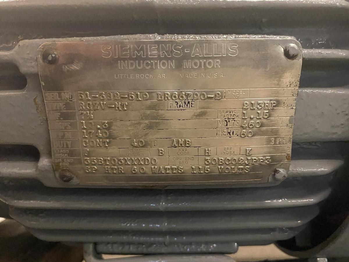 Used Siemens Allis,RCZV-MT,Induction Motor 7.5HP 1740RPM 460v 213HP
