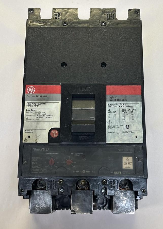 Used GENERAL ELECTRIC,TKL4V4612,HIGH IC CIRCUIT BREAKER 1200A 600V 3P