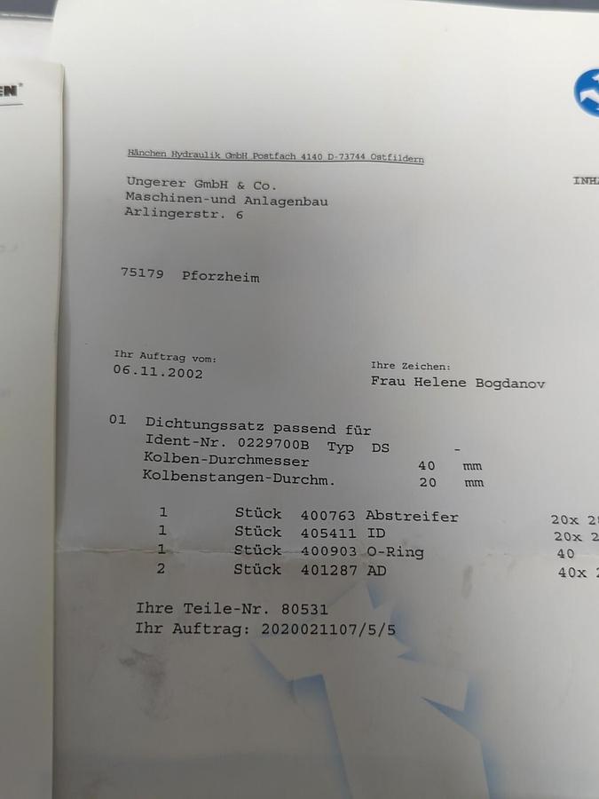 HANCHEN,0229700B,TYPE  DS SEAL KIT 5 PC. 40MM/20MM NOS