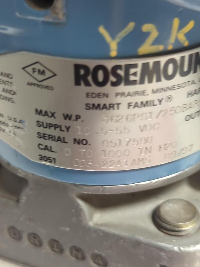 Used ROSEMOUNT,3051 CD3A22A1AM5,PRESSURE TRANSMITTER PRE-OWNED