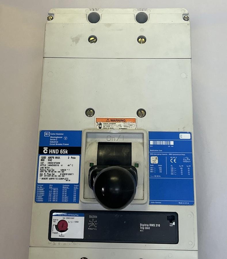 Used CUTLER-HAMMER,HND312T33W,CIRCUIT BREAKER 1200A 600V 3P