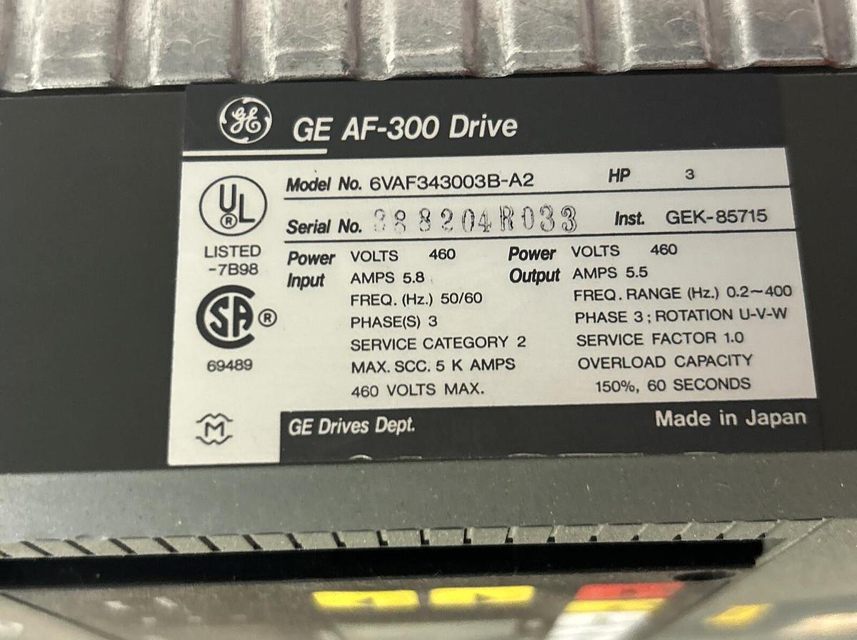 Used GENERAL ELECTRIC,6VAF343003B-A2,AC DRIVE 3HP 460V