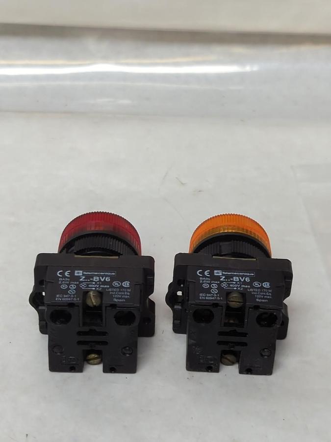 Used TELEMECANIQUE,Z-BV6,PILOT LIGHT RED/AMBER LENS LOT OF 2 PRE-OWNED