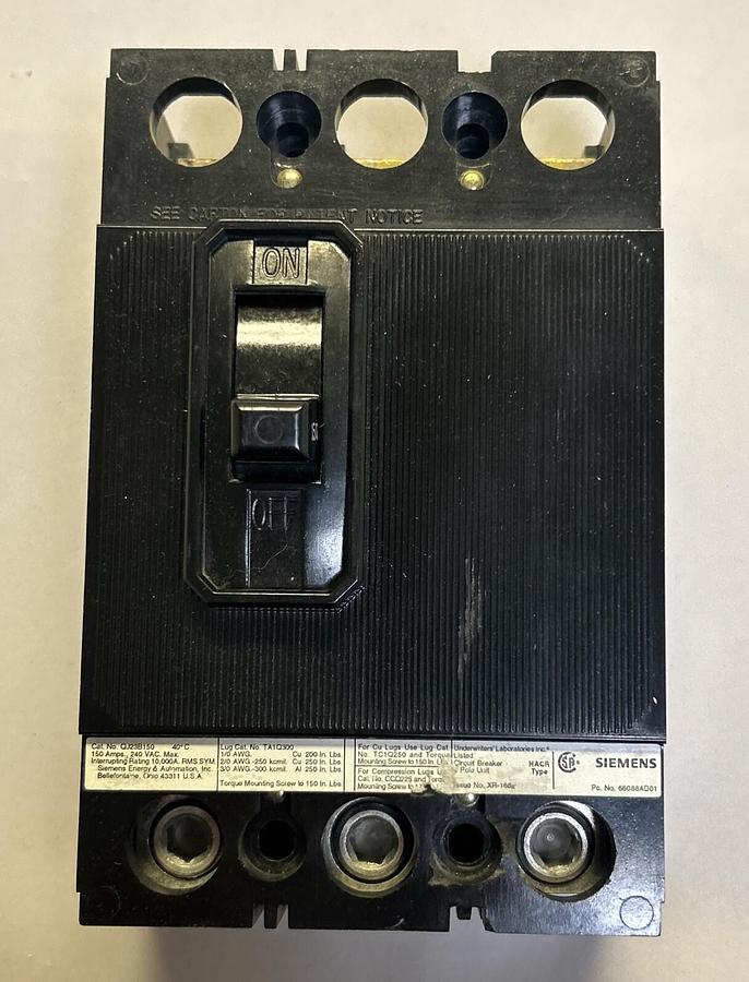Used SIEMENS,QJ23B150,CIRCUIT BREAKER 150A 240V 3P