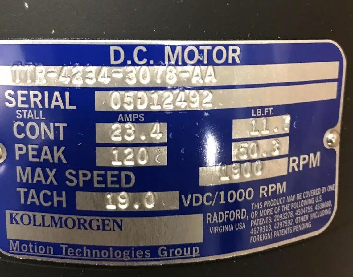 Used Kollmorgen,TTR-4234-3078-AA,Servo Motor DC