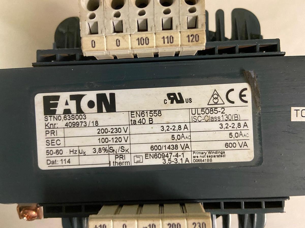 Used EATON MOELLER,STN-0.63S003,TRANSFORMER 409973/18 600VA PRI 200-230V SEC 100-120V